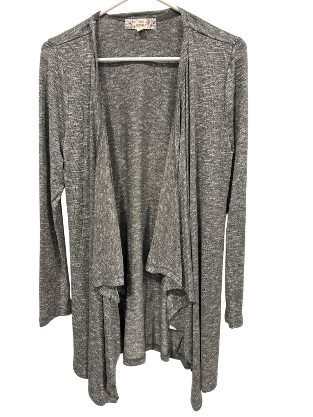 Pink Republic Cardigan Sweater Medium Open Front Light Heather Gray Cozy Knit